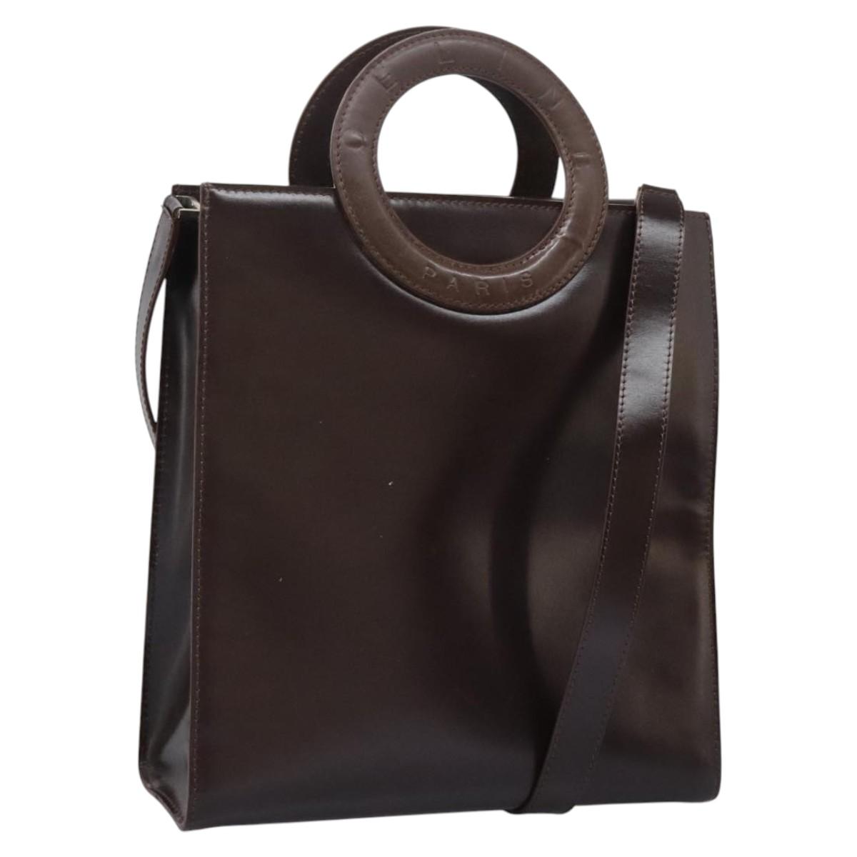CELINE Hand Bag Leather Two Way Dark Brown Gold