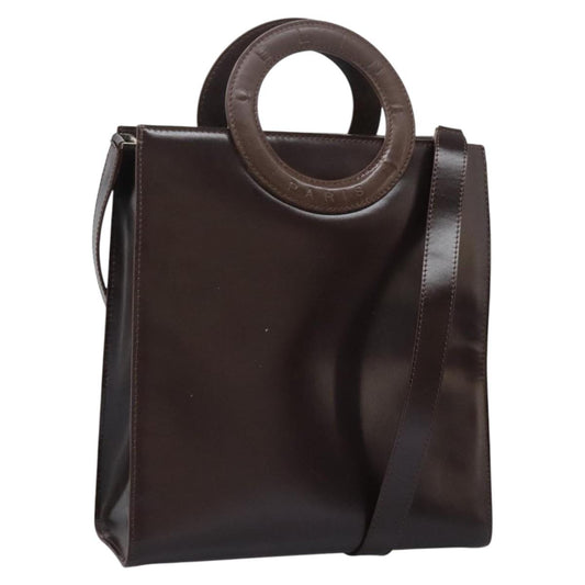 CELINE Hand Bag Leather Two Way Dark Brown Gold