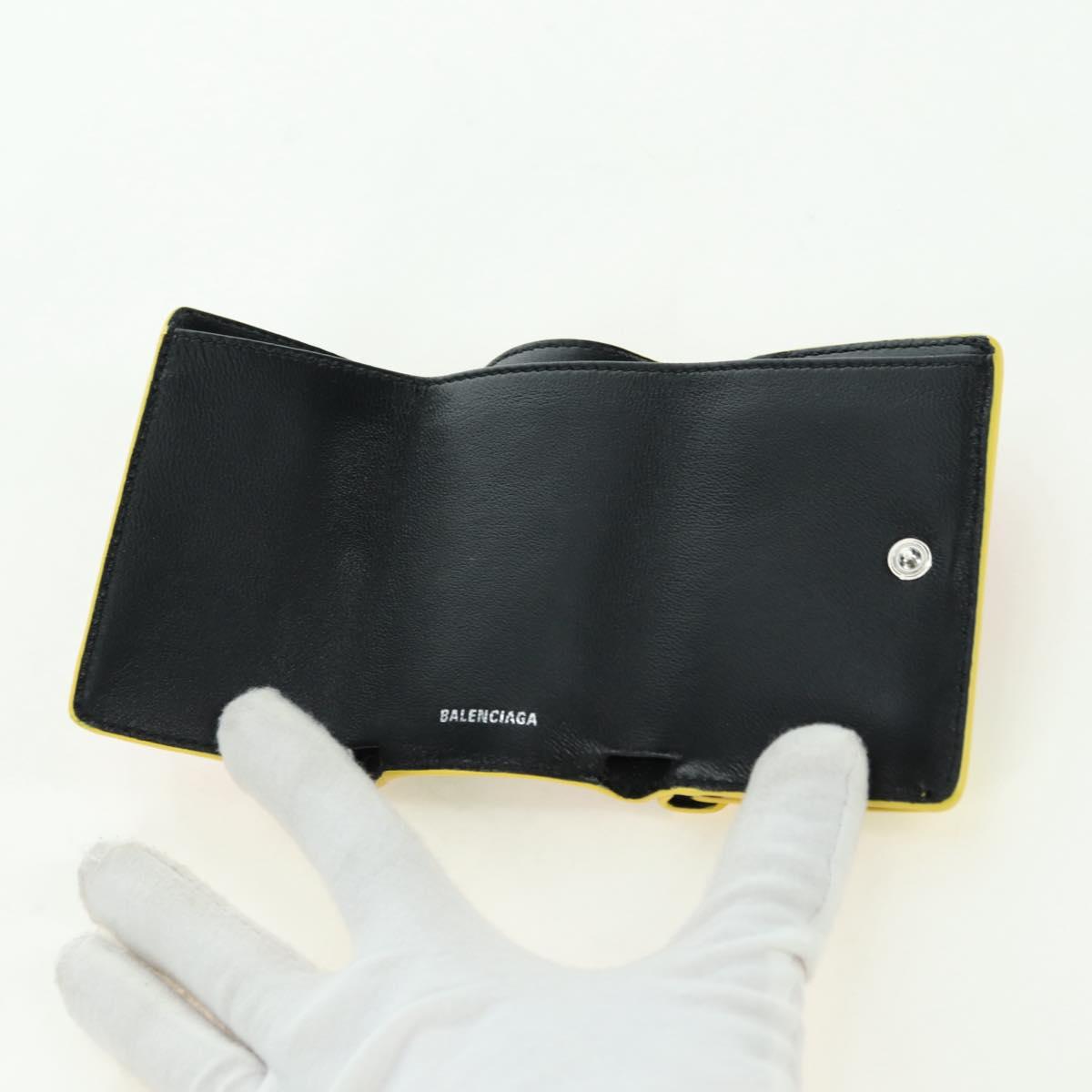 BALENCIAGA Mini Wallet Trifold Leather Yellow Silver
