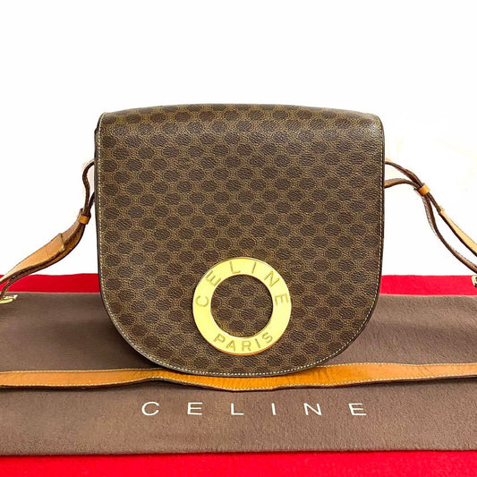 CELINE Shoulder Bag Leather, PVC Brown Macadam Women Used Authentic