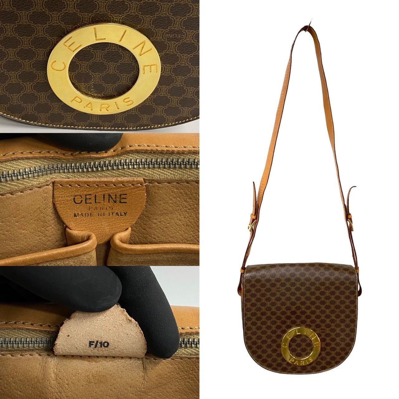 CELINE Shoulder Bag Leather, PVC Brown Macadam Women Used Authentic