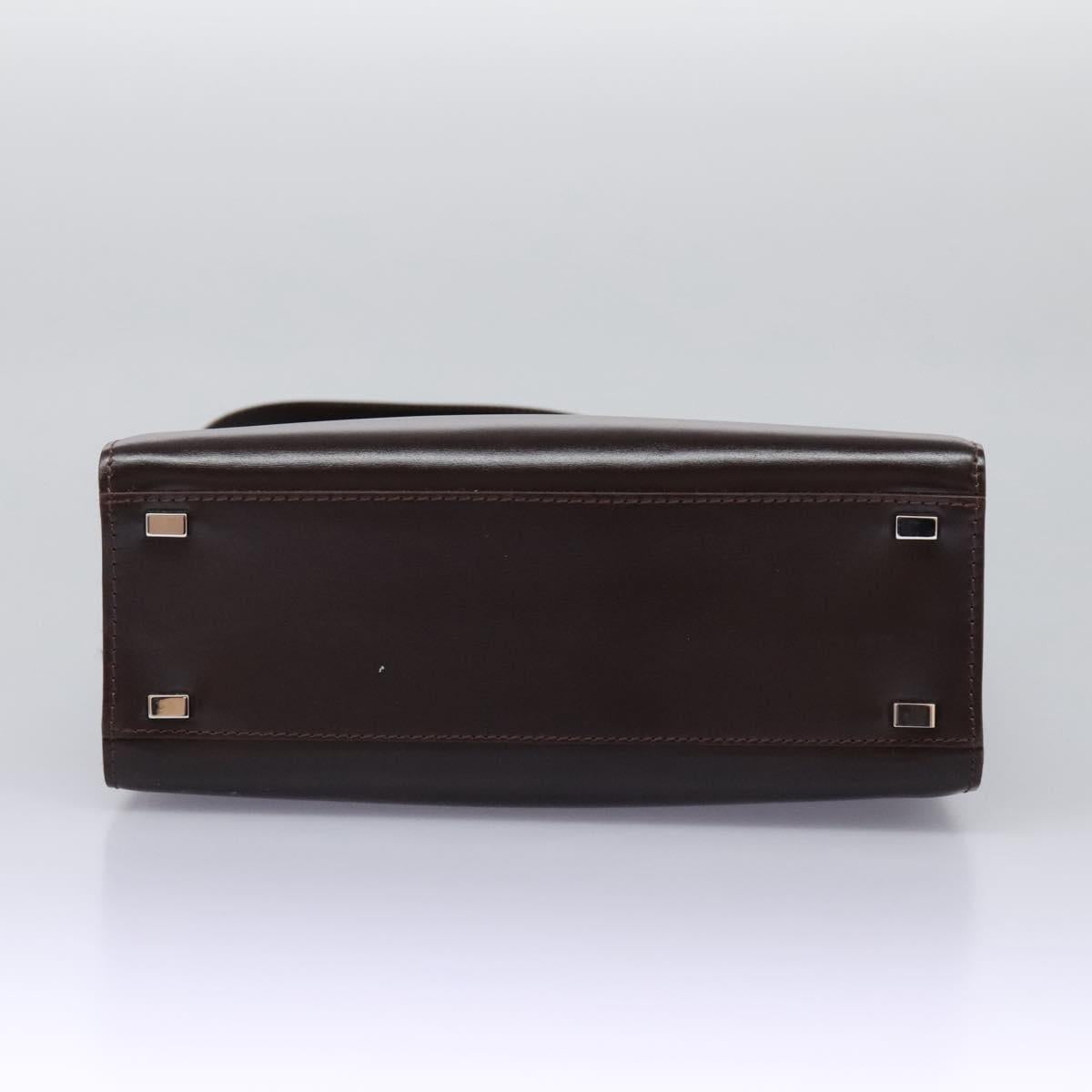 CELINE Hand Bag Leather Two Way Dark Brown Gold