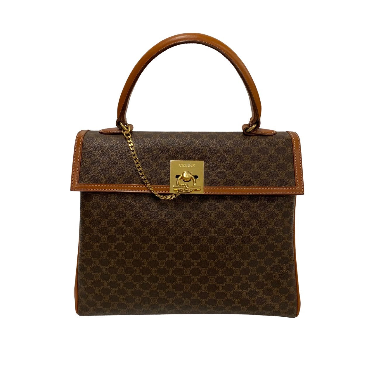 CELINE Handbag Leather, PVC Brown Macadam Blason Triomphe Pattern logo ring Metal Women(Unisex) Used Authentic