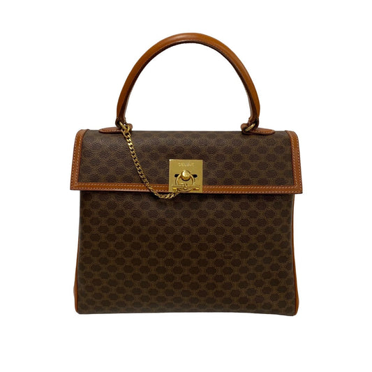 CELINE Handbag Leather, PVC Brown Macadam Blason Triomphe Pattern logo ring Metal Women(Unisex) Used Authentic