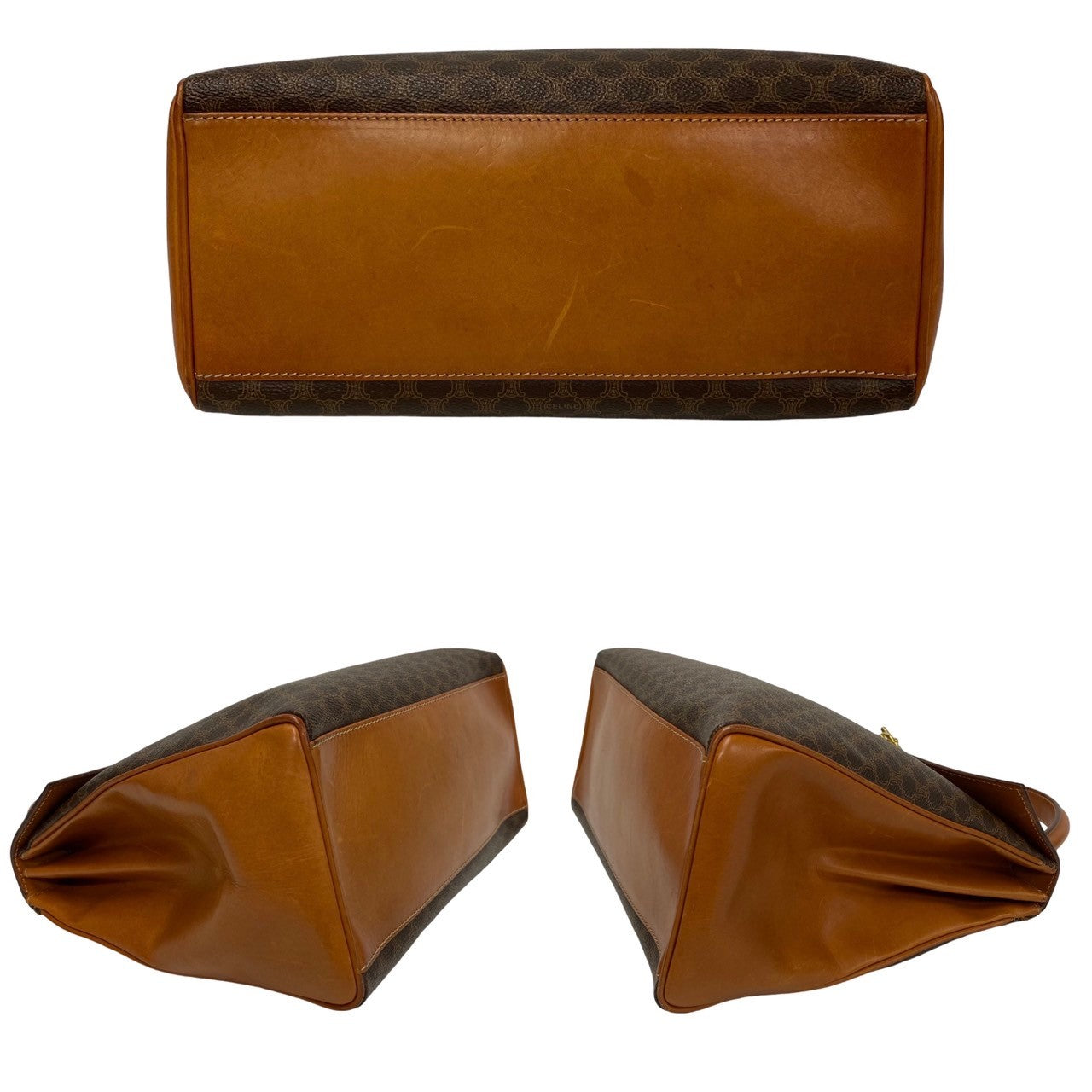 CELINE Handbag Leather, PVC Brown Macadam Blason Triomphe Pattern logo ring Metal Women(Unisex) Used Authentic