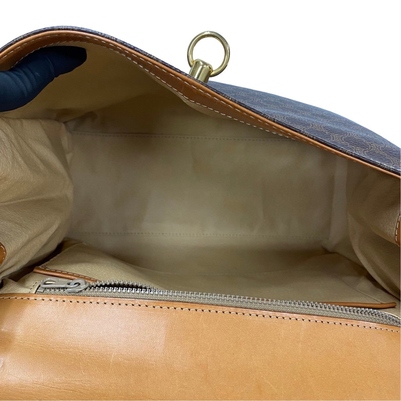CELINE Handbag Leather, PVC Brown Macadam Blason Triomphe Pattern logo ring Metal Women(Unisex) Used Authentic
