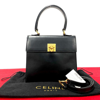 CELINE Shoulder Bag Calfskin, Leather black logo ringMetal Women Used Authentic