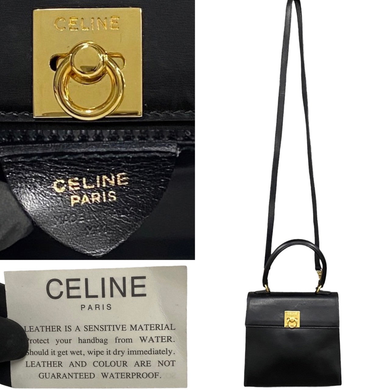 CELINE Shoulder Bag Calfskin, Leather black logo ringMetal Women Used Authentic