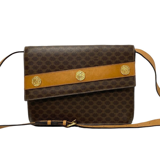CELINE Shoulder Bag Leather, PVC Brown Macadam Blason Triomphe Pattern Women Used Authentic