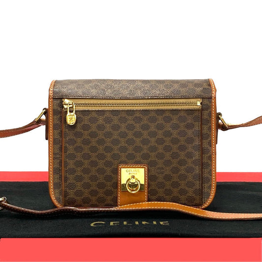CELINE Shoulder Bag Leather, PVC Brown Macadam Blason Triomphe Pattern logo ring Metal Women Used Authentic