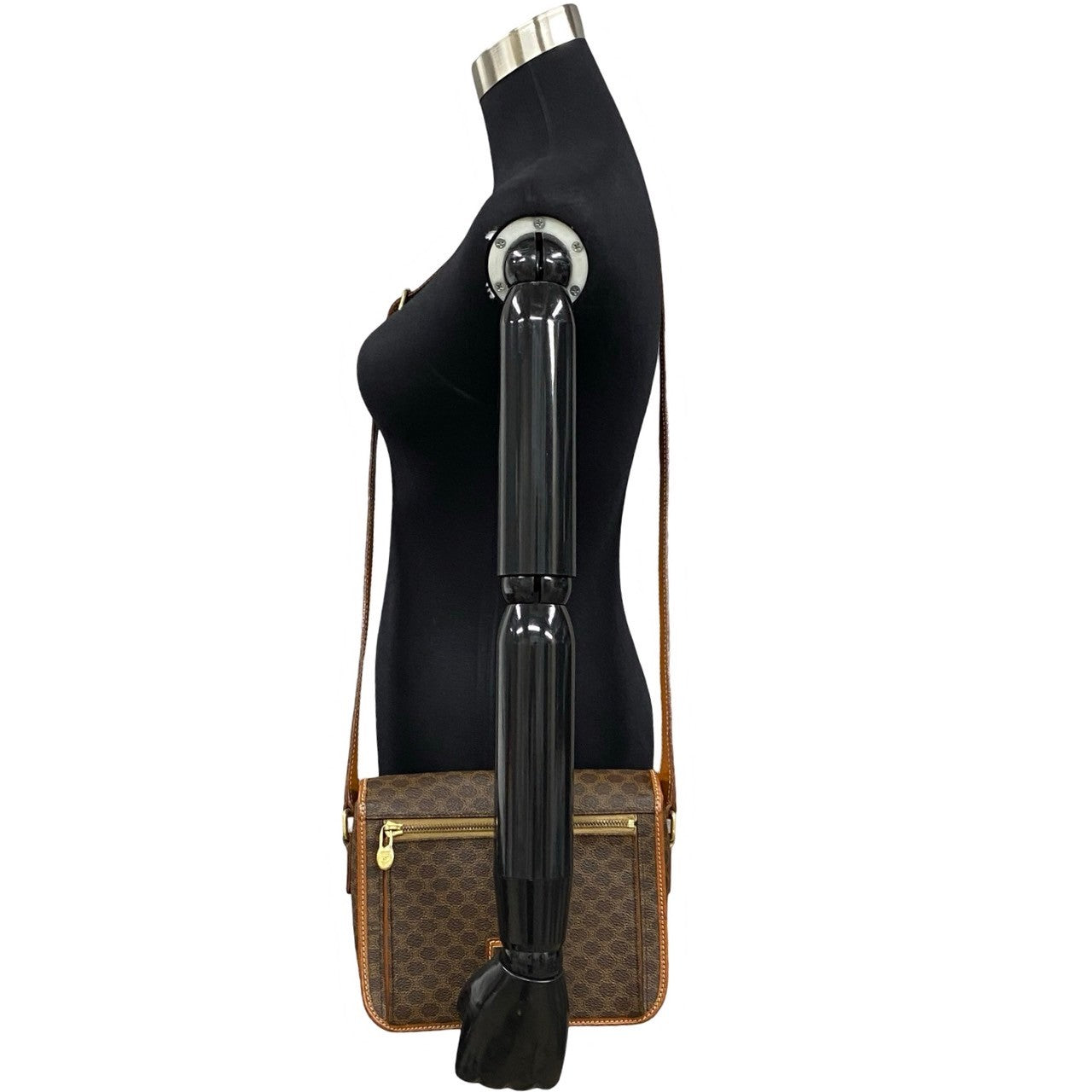 CELINE Shoulder Bag Leather, PVC Brown Macadam Blason Triomphe Pattern logo ring Metal Women Used Authentic