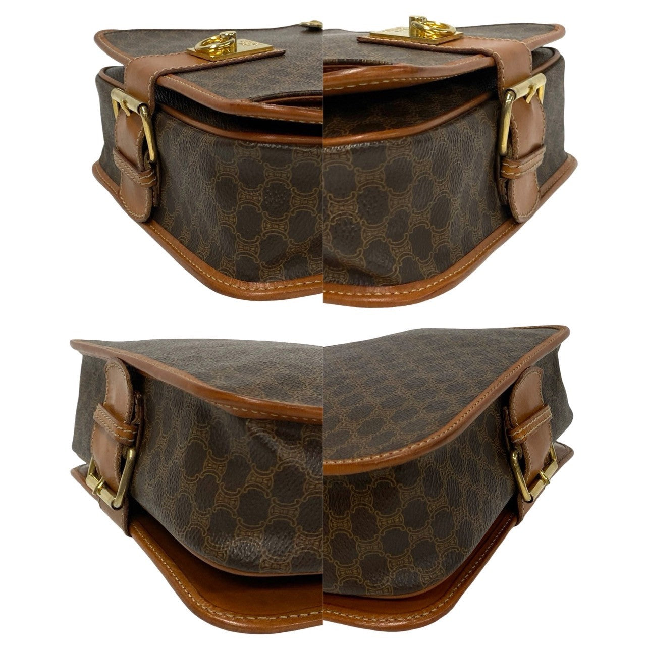 CELINE Shoulder Bag Leather, PVC Brown Macadam Blason Triomphe Pattern logo ring Metal Women Used Authentic