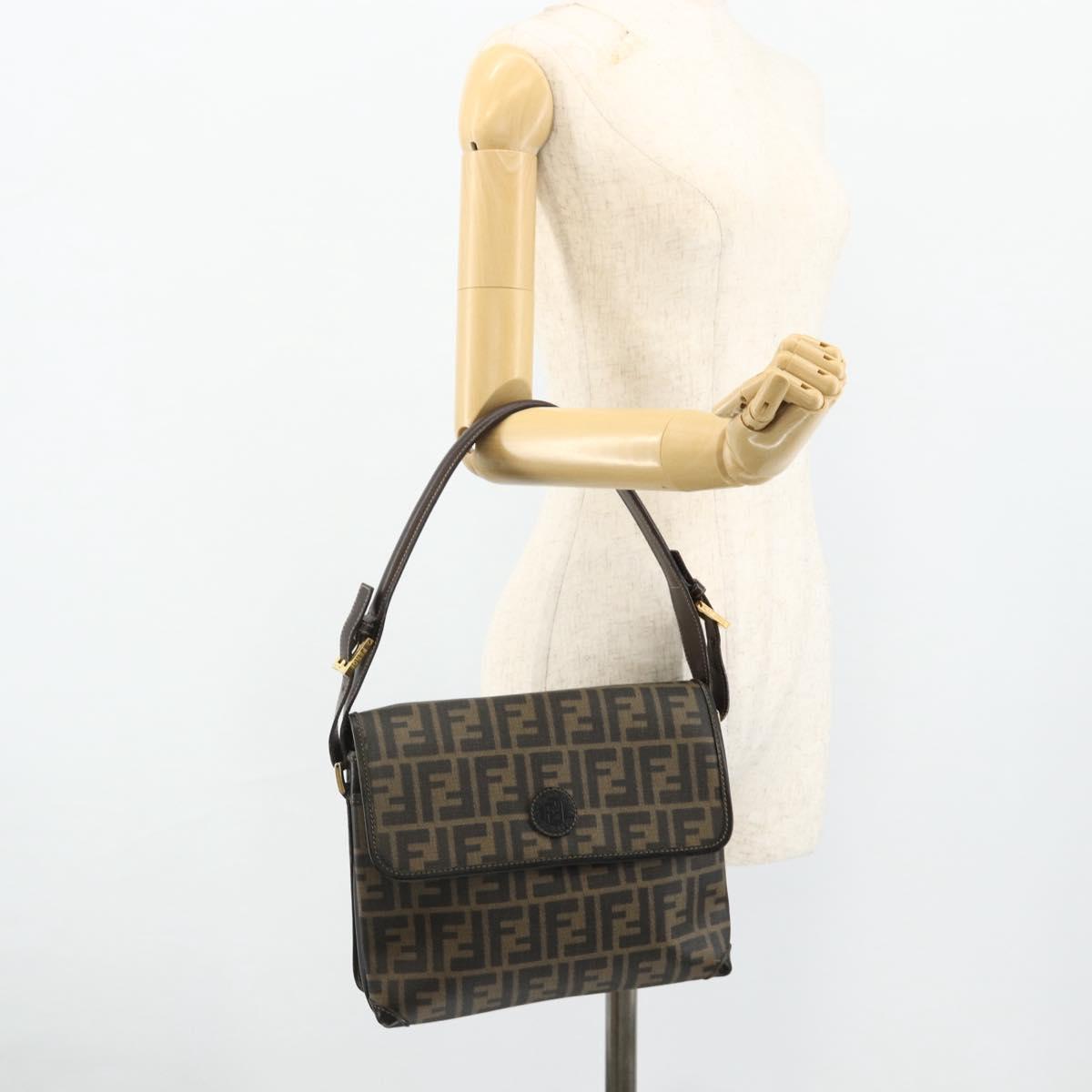 FENDI Zucca Canvas Shoulder Bag Black Brown