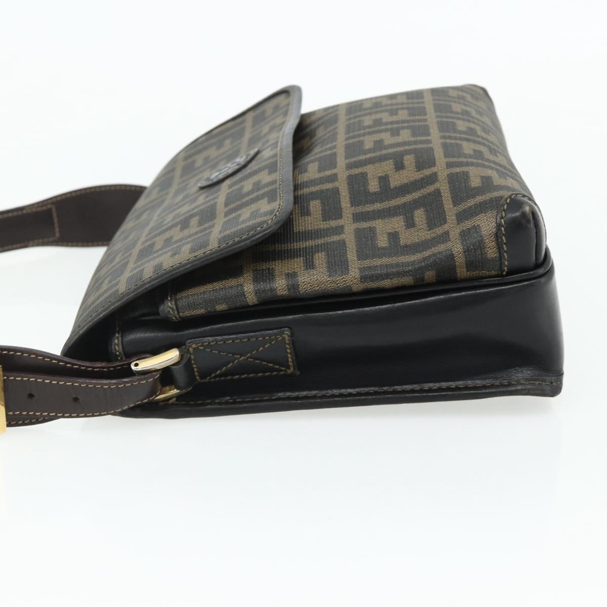 FENDI Zucca Canvas Shoulder Bag Black Brown