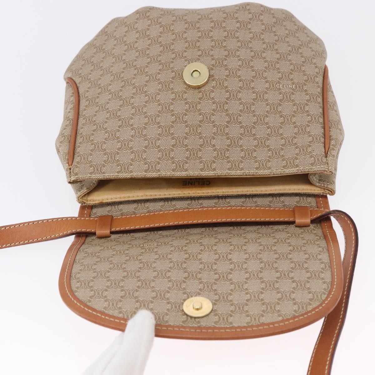 CELINE Macadam Monogram Canvas Shoulder Bag Beige Gold