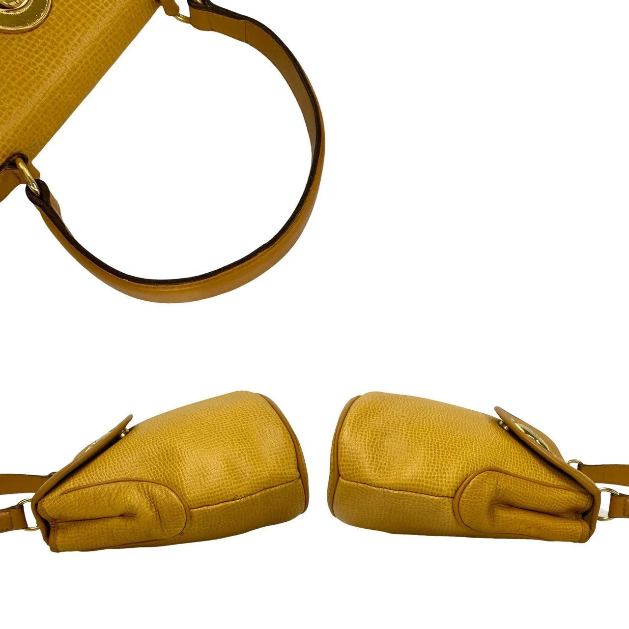 DIOR Top Handle Handbag Yellow Leather CD Metal Logo