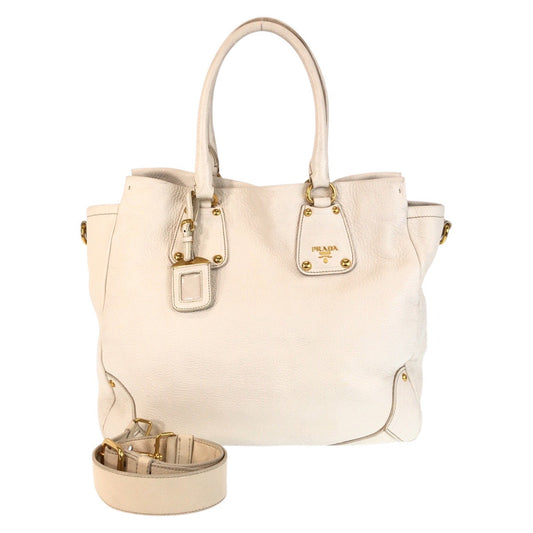 PRADA Tote Bag leather White Ivory Gold Metal Tote Bag Shoulder Bag 2way Vitterodino Women Used Authentic