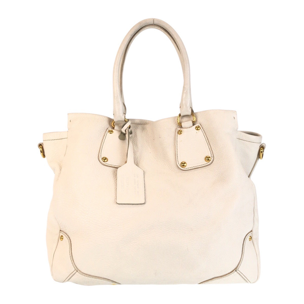 PRADA Tote Bag leather White Ivory Gold Metal Tote Bag Shoulder Bag 2way Vitterodino Women Used Authentic