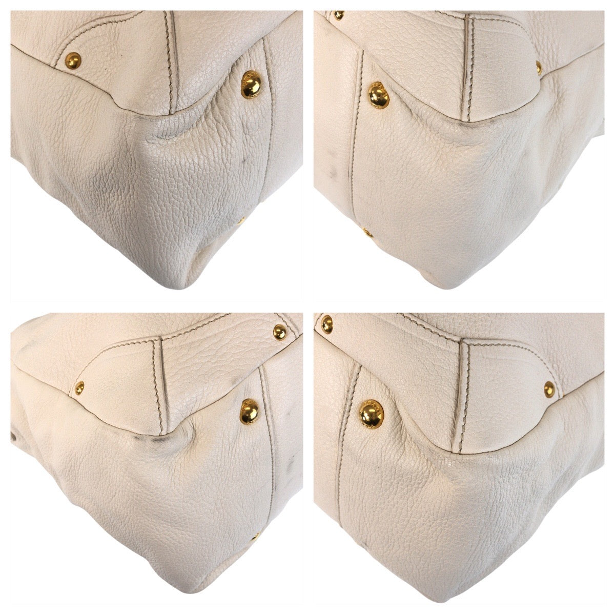 PRADA Tote Bag leather White Ivory Gold Metal Tote Bag Shoulder Bag 2way Vitterodino Women Used Authentic