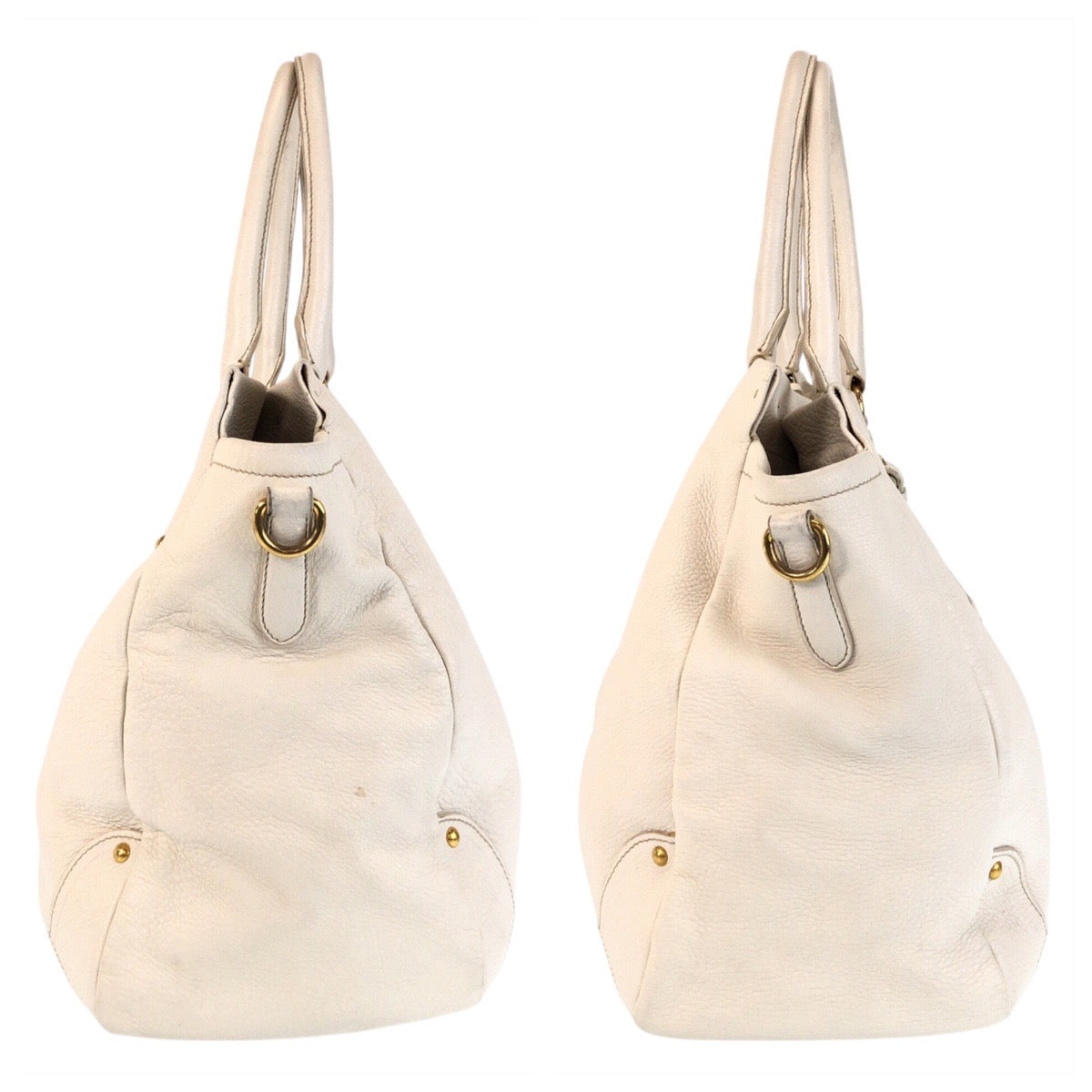PRADA Tote Bag leather White Ivory Gold Metal Tote Bag Shoulder Bag 2way Vitterodino Women Used Authentic