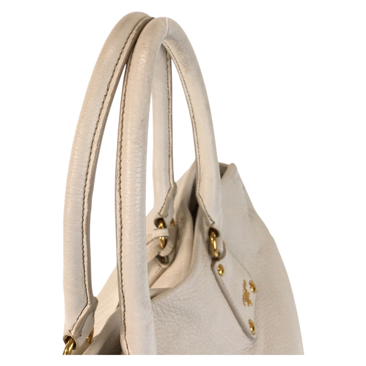 PRADA Tote Bag leather White Ivory Gold Metal Tote Bag Shoulder Bag 2way Vitterodino Women Used Authentic
