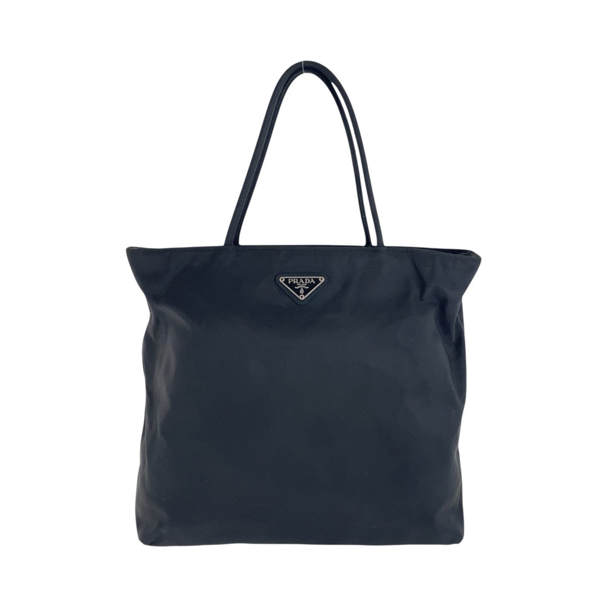 PRADA Tote Bag Nylon Black SilverMetal Tote Bag Shoulder Bag Test Triangle With logo Women Used Authentic