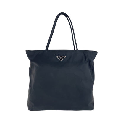 PRADA Tote Bag Nylon Black SilverMetal Tote Bag Shoulder Bag Test Triangle With logo Women Used Authentic