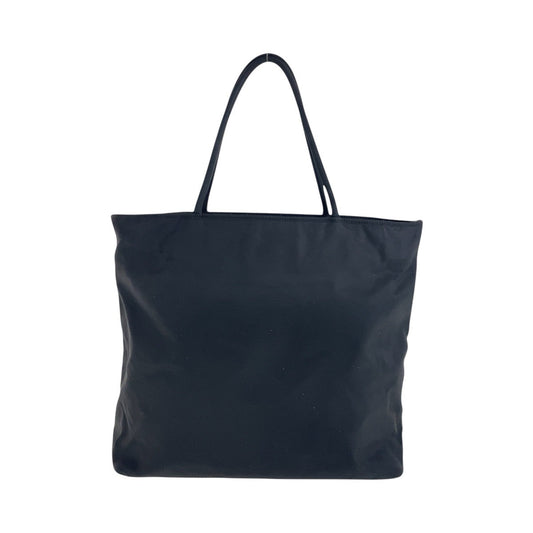 PRADA Tote Bag Nylon Black SilverMetal Tote Bag Shoulder Bag Test Triangle With logo Women Used Authentic