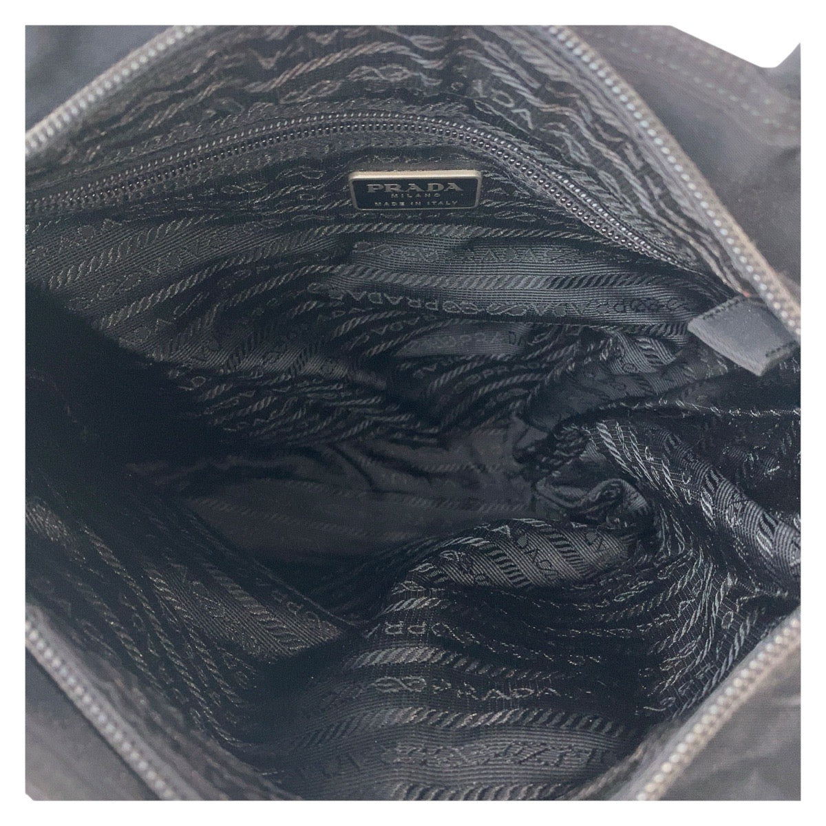 PRADA Tote Bag Nylon Black SilverMetal Tote Bag Shoulder Bag Test Triangle With logo Women Used Authentic