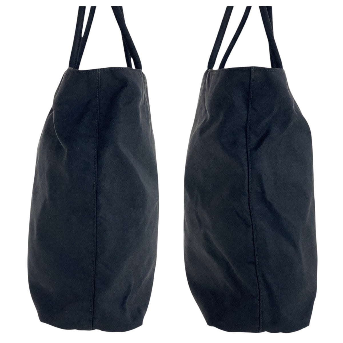 PRADA Tote Bag Nylon Black SilverMetal Tote Bag Shoulder Bag Test Triangle With logo Women Used Authentic