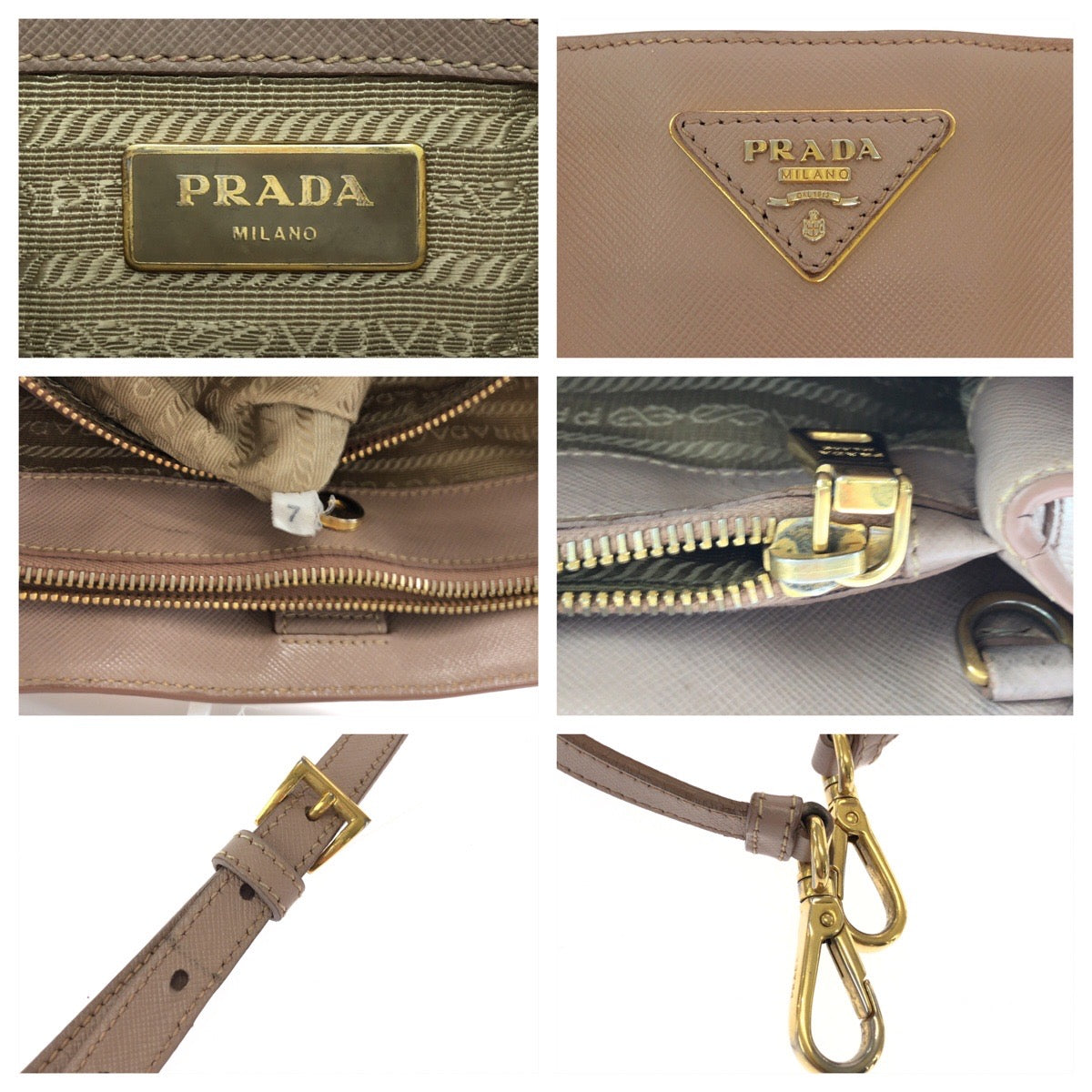PRADA Tote Bag BN1874 leather Pink Gold Metal Tote Bag Shoulder Bag Handbag 2way Safiano Galilee Women Used Authentic