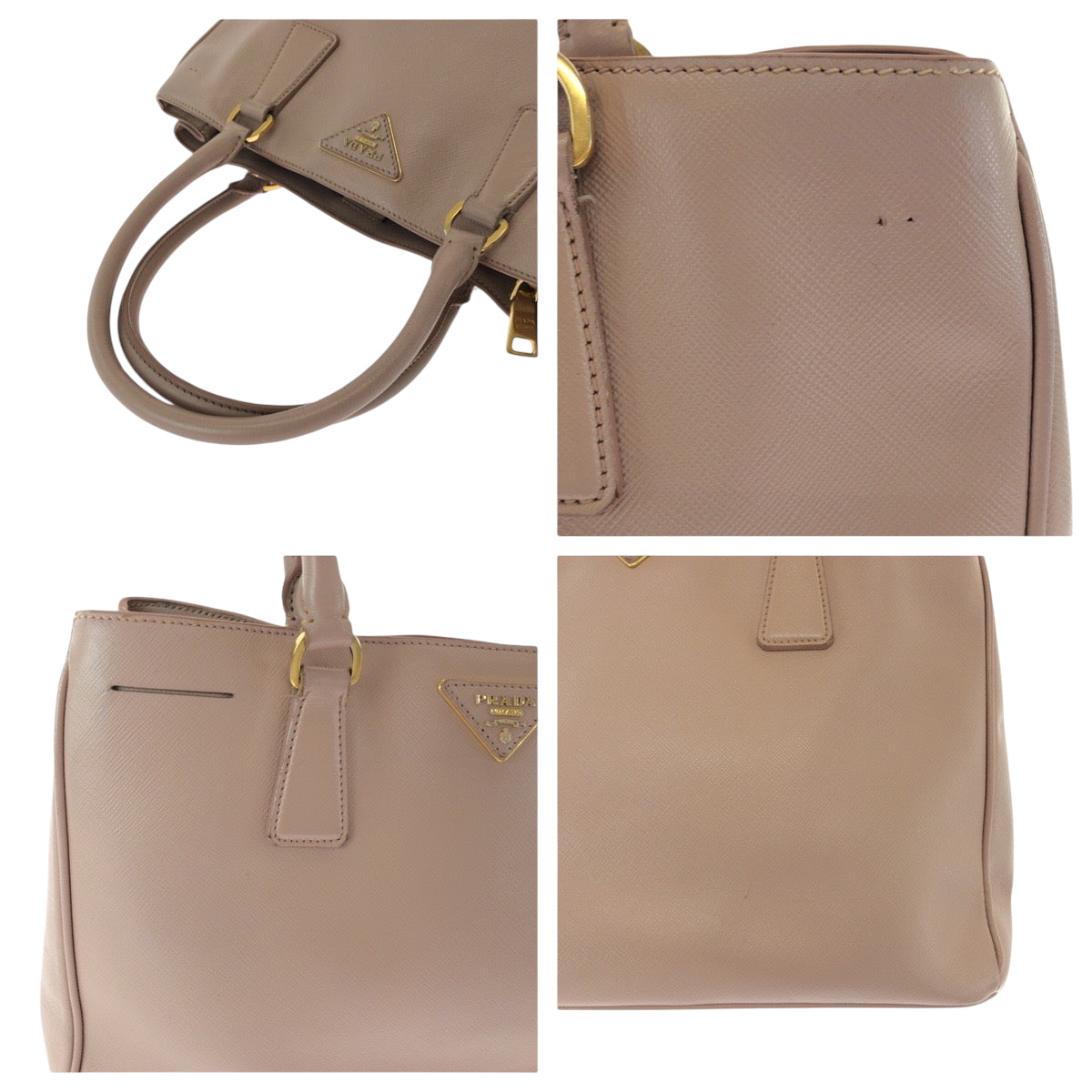 PRADA Tote Bag BN1874 leather Pink Gold Metal Tote Bag Shoulder Bag Handbag 2way Safiano Galilee Women Used Authentic