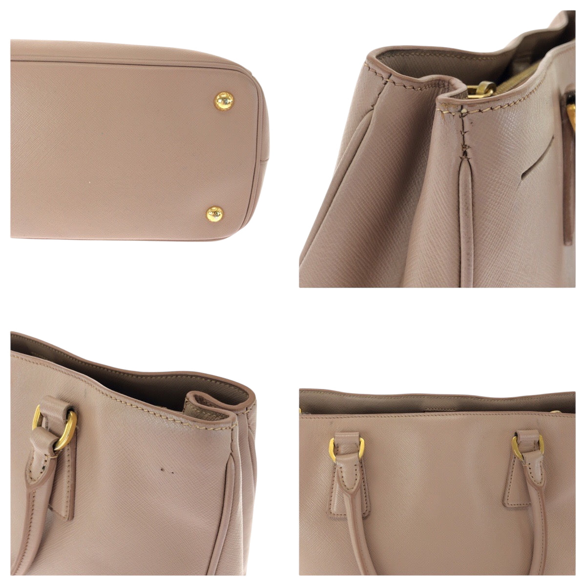 PRADA Tote Bag BN1874 leather Pink Gold Metal Tote Bag Shoulder Bag Handbag 2way Safiano Galilee Women Used Authentic