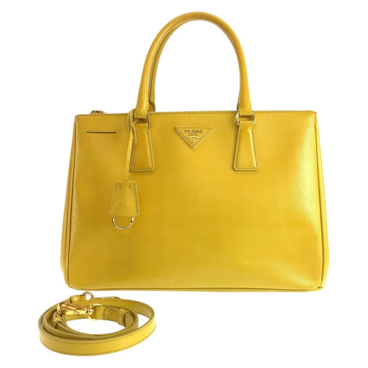 PRADA Handbag leather Yellow Gold Metal Handbag Tote Bag Shoulder Bag 2way Safiano Galleria Women Used Authentic