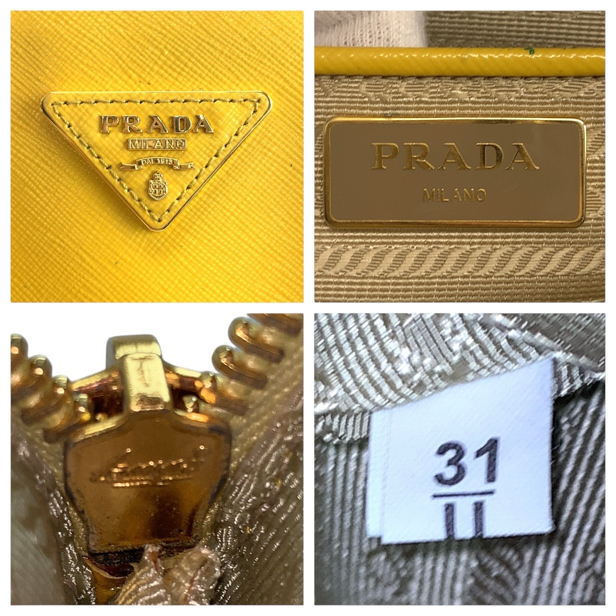 PRADA Handbag leather Yellow Gold Metal Handbag Tote Bag Shoulder Bag 2way Safiano Galleria Women Used Authentic
