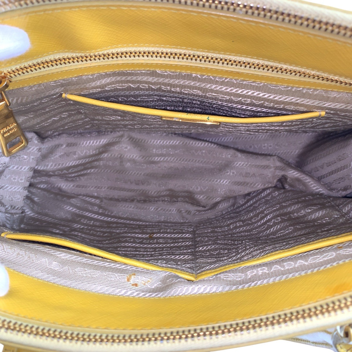 PRADA Handbag leather Yellow Gold Metal Handbag Tote Bag Shoulder Bag 2way Safiano Galleria Women Used Authentic