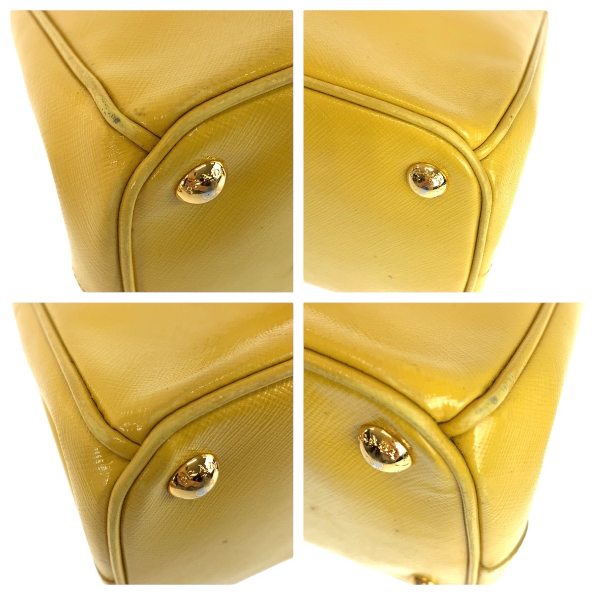 PRADA Handbag leather Yellow Gold Metal Handbag Tote Bag Shoulder Bag 2way Safiano Galleria Women Used Authentic