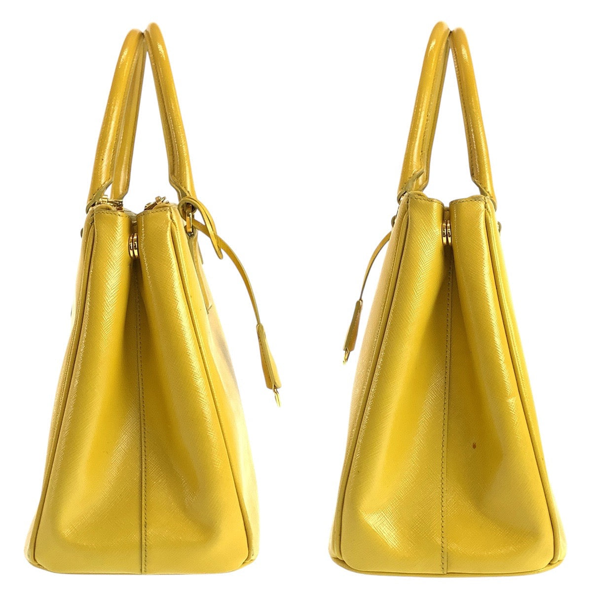 PRADA Handbag leather Yellow Gold Metal Handbag Tote Bag Shoulder Bag 2way Safiano Galleria Women Used Authentic