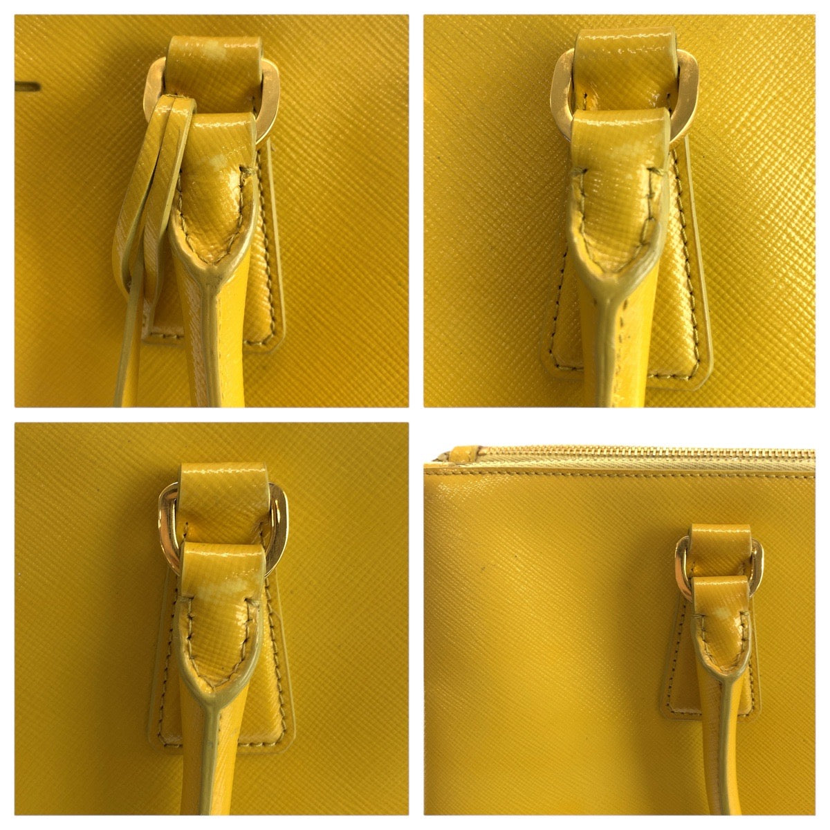 PRADA Handbag leather Yellow Gold Metal Handbag Tote Bag Shoulder Bag 2way Safiano Galleria Women Used Authentic