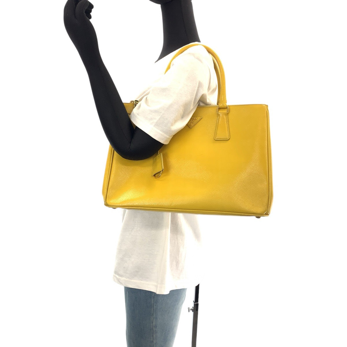 PRADA Handbag leather Yellow Gold Metal Handbag Tote Bag Shoulder Bag 2way Safiano Galleria Women Used Authentic