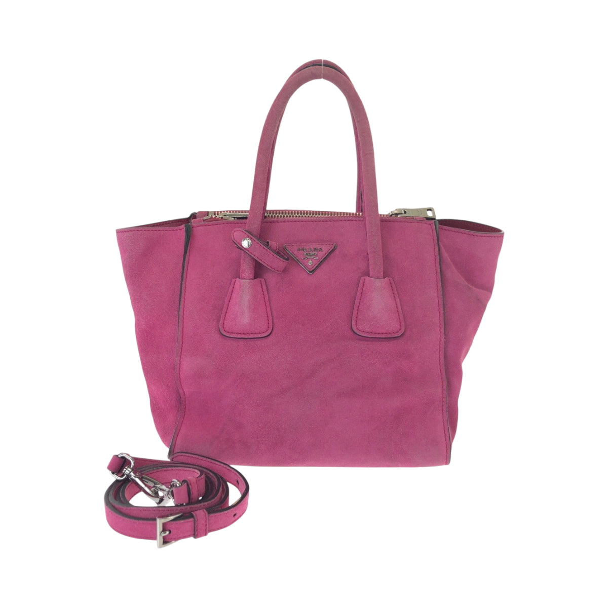 PRADA Tote Bag BN2625 Suede Pink SilverMetal Tote Bag Shoulder Bag Handbag Triangle With logo Women Used Authentic