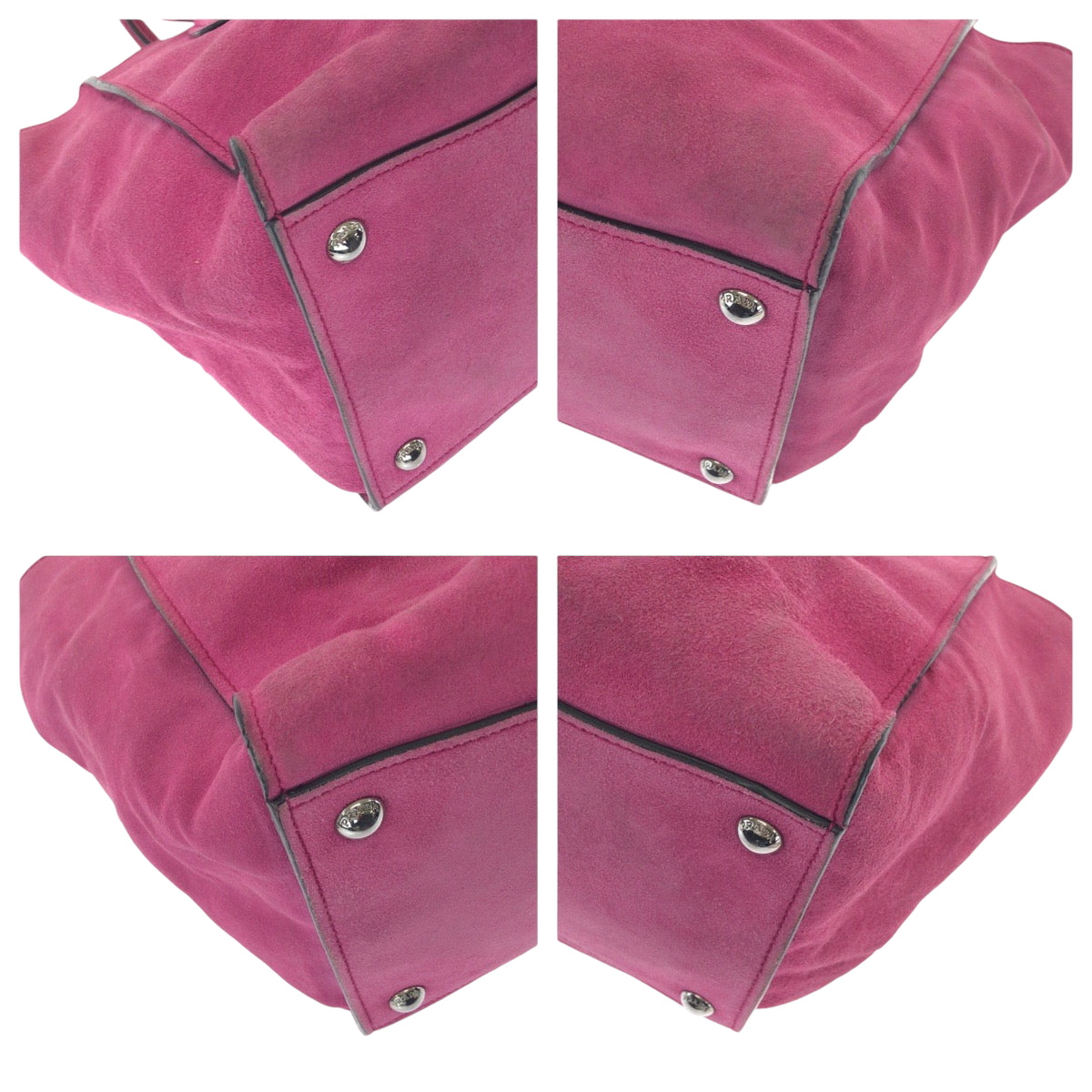 PRADA Tote Bag BN2625 Suede Pink SilverMetal Tote Bag Shoulder Bag Handbag Triangle With logo Women Used Authentic