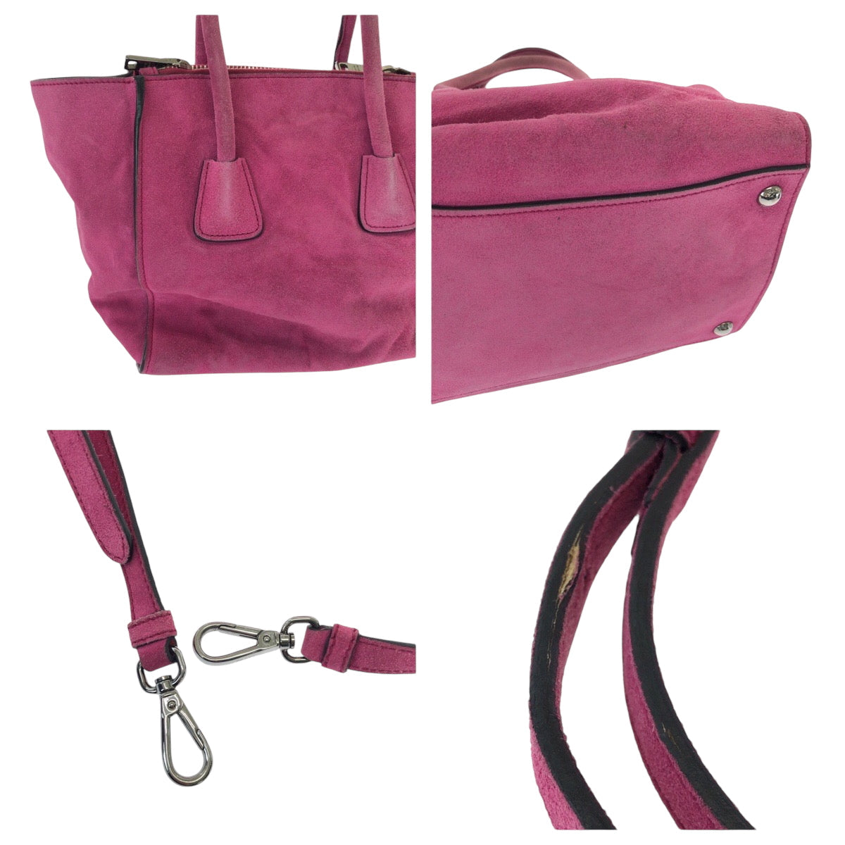 PRADA Tote Bag BN2625 Suede Pink SilverMetal Tote Bag Shoulder Bag Handbag Triangle With logo Women Used Authentic