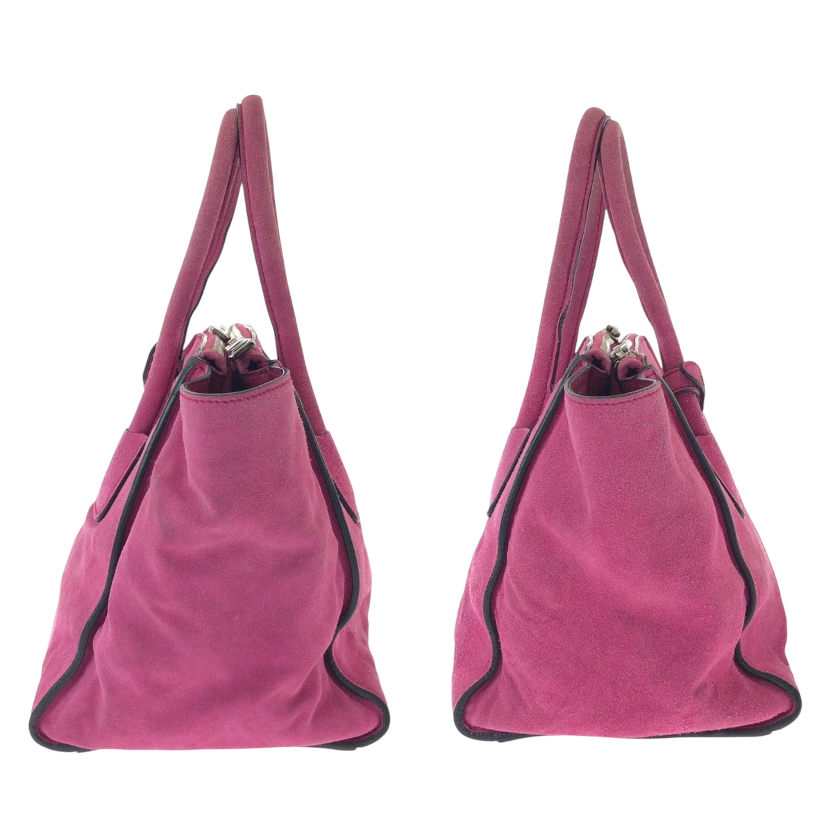 PRADA Tote Bag BN2625 Suede Pink SilverMetal Tote Bag Shoulder Bag Handbag Triangle With logo Women Used Authentic
