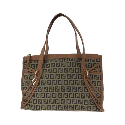 FENDI Tote Bag 8BL070 Canvas, Leather Brown Tote Bag handbag Zucchino Women Used Authentic