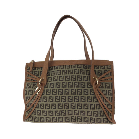 FENDI Tote Bag 8BL070 Canvas, Leather Brown Tote Bag handbag Zucchino Women Used Authentic
