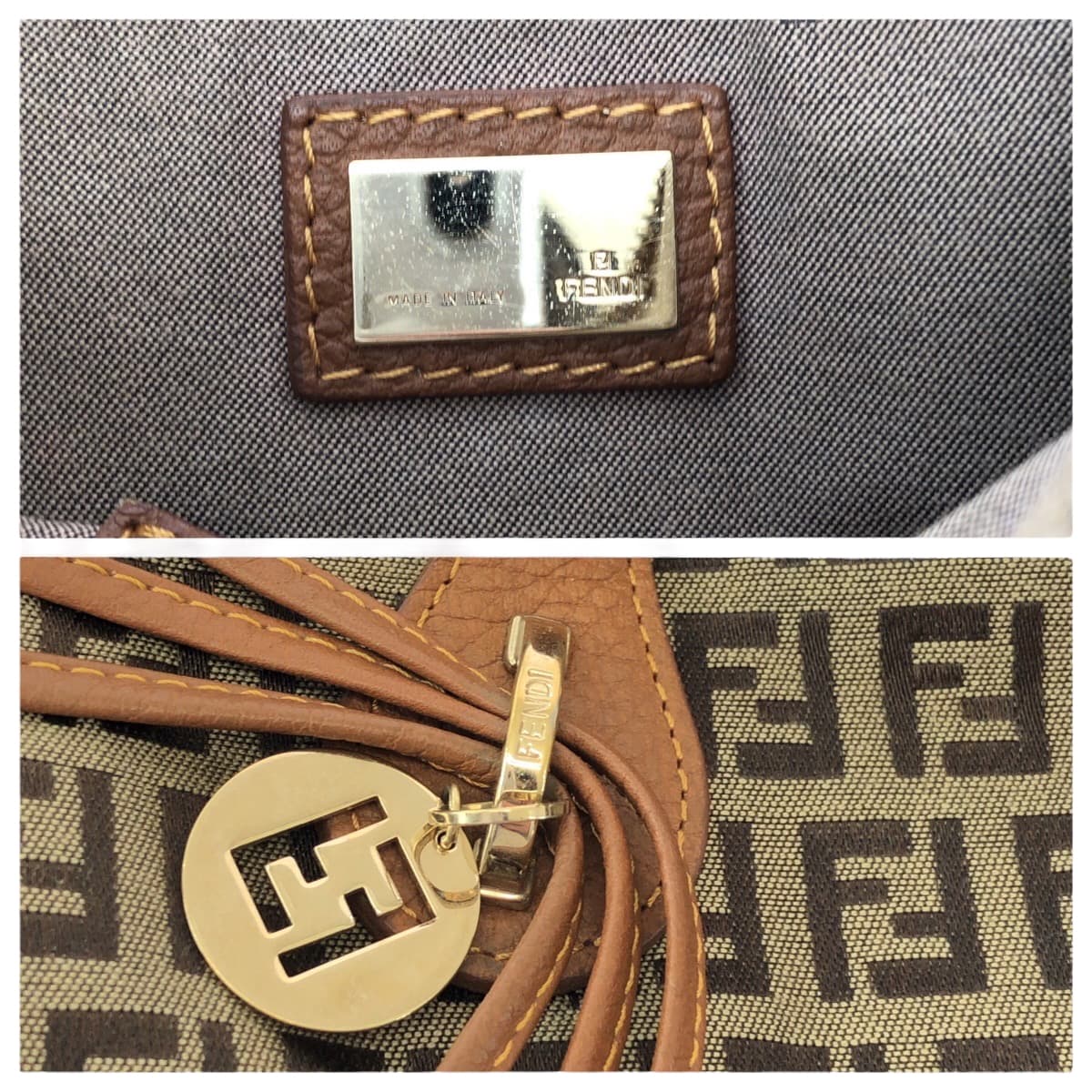 FENDI Tote Bag 8BL070 Canvas, Leather Brown Tote Bag handbag Zucchino Women Used Authentic