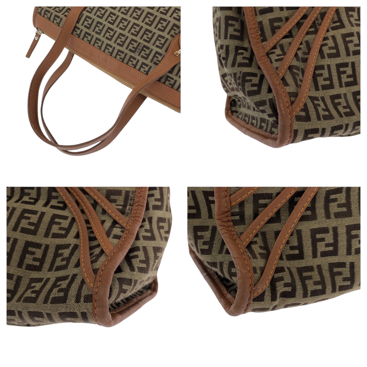 FENDI Tote Bag 8BL070 Canvas, Leather Brown Tote Bag handbag Zucchino Women Used Authentic