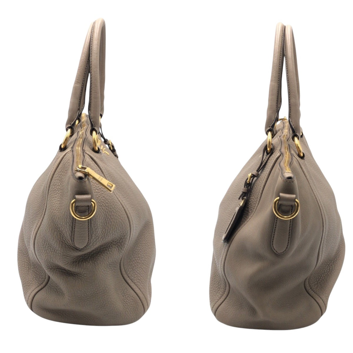 PRADA Tote Bag leather Beige Gold Metal Tote Bag handbag Vitterodino Women Used Authentic