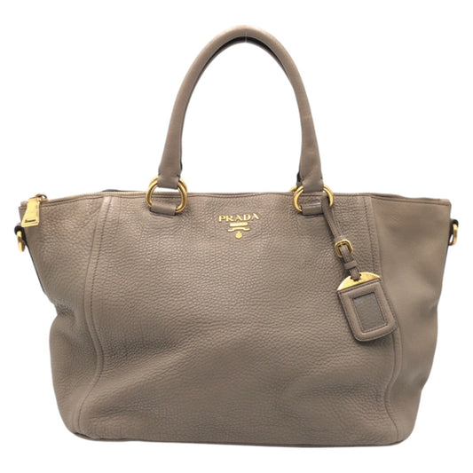 PRADA Tote Bag leather Beige Gold Metal Tote Bag handbag Vitterodino Women Used Authentic